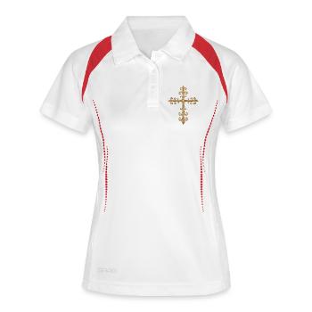 Croix en or décorée avec ornement élégant - Polo respirant Femme - blanc/marine - Devant