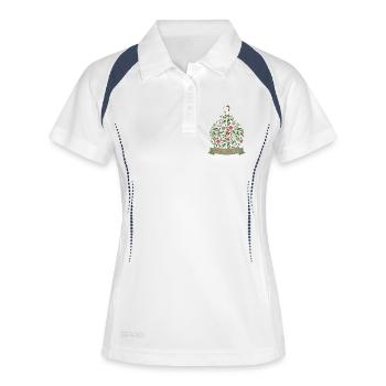 Weihnachtskugel mit Text Frohe Weihnachten - Frauen Polo atmungsaktiv - Weiß/Navy - Vorne