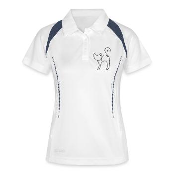 Seitliche Katze Skizze – elegantes Tiermotiv - Frauen Polo atmungsaktiv - Weiß/Navy - Vorne