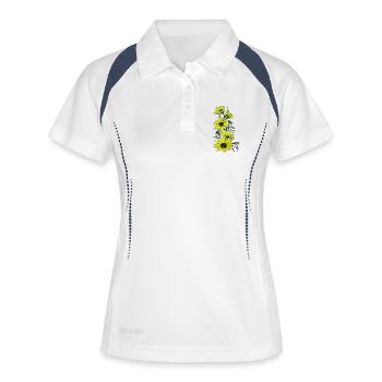 Sonnenblumenzauber Gelb der Natur - Frauen Polo atmungsaktiv - Weiß/Navy - Vorne
