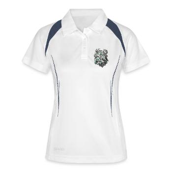 Accent menthe avec motif de fleurs en ligne - Polo respirant Femme - blanc/marine - Devant