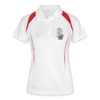 Tiger und Bonsai, japanische Kalligraphie - Frauen Polo atmungsaktiv - Weiß/Navy - Vorne