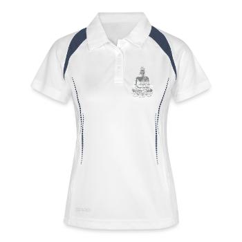 Design des Buddha-Zitats zum Selbstheiligtum - Frauen Polo atmungsaktiv - Weiß/Navy - Vorne