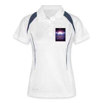 Psy Art - Pagode in Berglandschaft - Frauen Polo atmungsaktiv - Weiß/Navy - Vorne