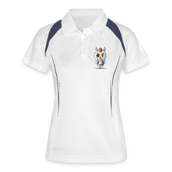 Hoodie Monster mit Kaffeebecher - Frauen Polo atmungsaktiv - Weiß/Navy - Vorne