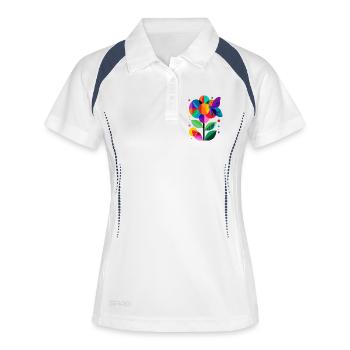 Fleur colorée et stylisée avec papillon - Polo respirant Femme - blanc/marine - Devant