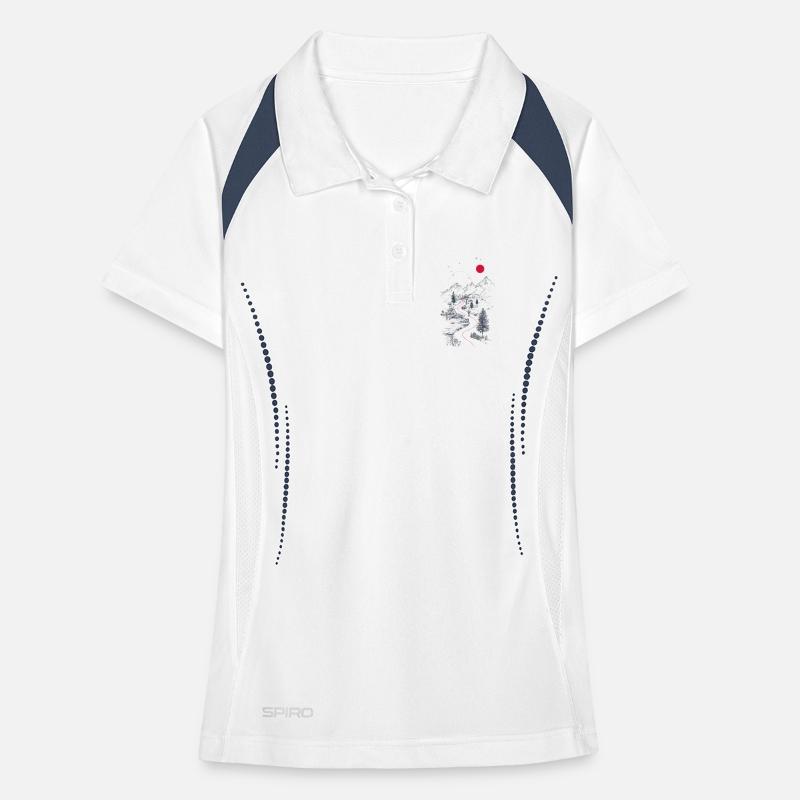 Red trail through mountain landscape Women's Polo breathable
