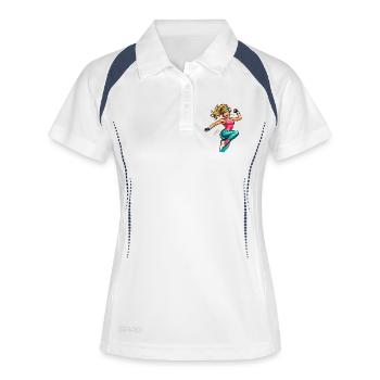 Energische Aerobic-Frau in Bewegung   - Frauen Polo atmungsaktiv - Weiß/Navy - Vorne