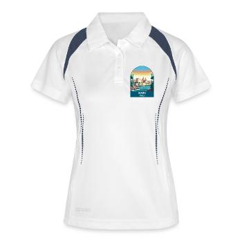 Bari Italien Vintage-Reiseplakat-Kunst - Frauen Polo atmungsaktiv - Weiß/Navy - Vorne