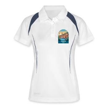 Genua, Italien Vintage-Reiseplakat-Kunst - Frauen Polo atmungsaktiv - Weiß/Navy - Vorne