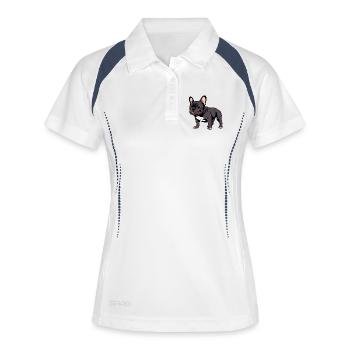 Französische Bulldogge Geschenk Hundeliebhaber - Frauen Polo atmungsaktiv - Weiß/Navy - Vorne