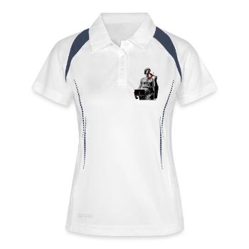 Antiquité glitchée : Étapes de présence - Polo respirant Femme - blanc/marine - Devant