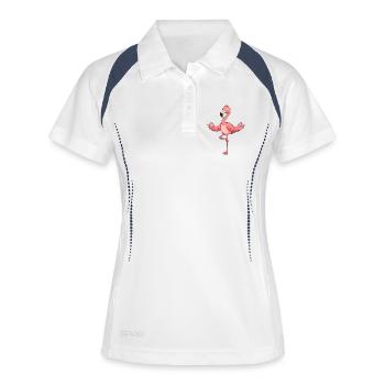 Flamingo beim Yoga - Frauen Polo atmungsaktiv - Weiß/Navy - Vorne