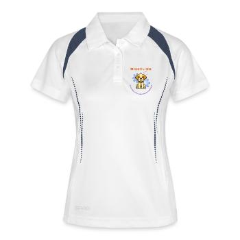 Mischling Design  - Frauen Polo atmungsaktiv - Weiß/Navy - Vorne