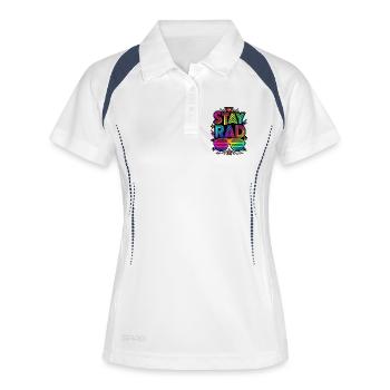 80's Costume 80er Jahre - Frauen Polo atmungsaktiv - Weiß/Navy - Vorne