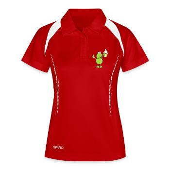 Grenouille avec bière - alcool - boisson - Polo respirant Femme - blanc/marine - Devant