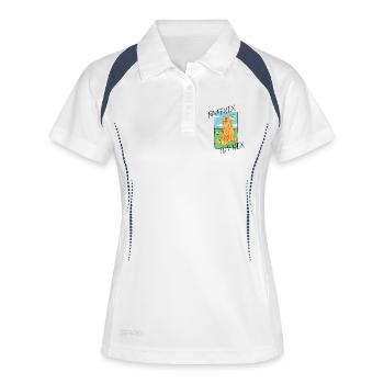 Golden Retriever Raffnix - Frauen Polo atmungsaktiv - Weiß/Navy - Vorne