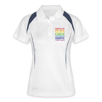 Pride Month LGBT - Freundlichkeit, Frieden, Liebe - Frauen Polo atmungsaktiv - Weiß/Navy - Vorne