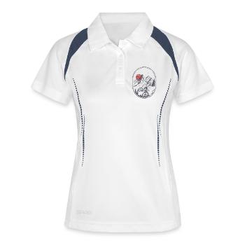 Sunset Peak Mountainbike-Abzeichen - Frauen Polo atmungsaktiv - Weiß/Navy - Vorne