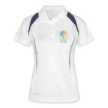 Blume mit Wurzel und Regenbogen Symbol für Pride - Frauen Polo atmungsaktiv - Weiß/Navy - Vorne