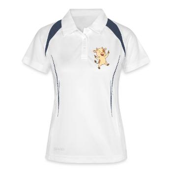 Veau heureux - Polo respirant Femme - blanc/marine - Devant