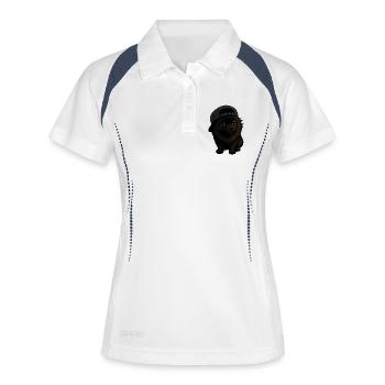Chien Spitz drôle avec capuchon et expression - Polo respirant Femme - blanc/marine - Devant