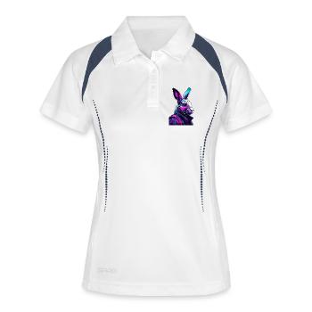 Lapin néon avec casque et look numérique - Polo respirant Femme - blanc/marine - Devant
