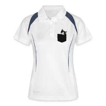 Cat Pocket jette un coup d’œil à un chat mignon dans la poche - Polo respirant Femme - blanc/marine - Devant