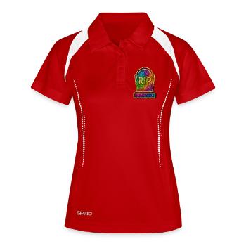 Galaktische RIP Grabstein Glitter - Frauen Polo atmungsaktiv - Rot/Weiß - Vorne
