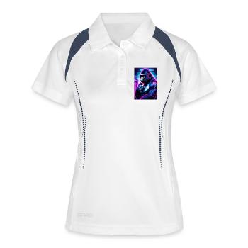 Neon Gorilla im CyberpunkStil - Frauen Polo atmungsaktiv - Weiß/Navy - Vorne