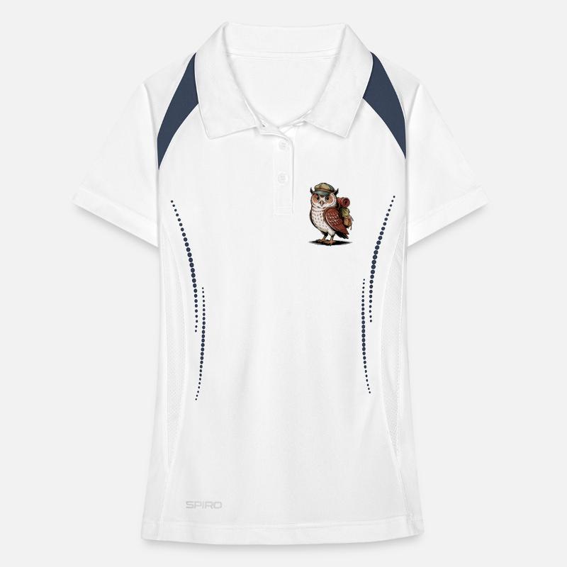 Forest hiker owl with backpack Women's Polo breathable