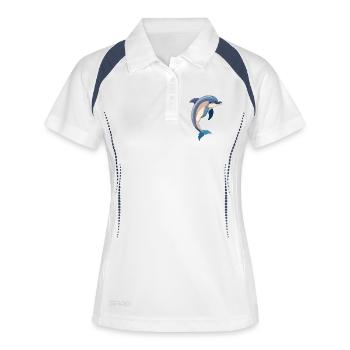 blue dolphin jumping out of water illustration - Women's Polo breathable - white/navy - Front