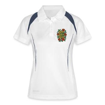Halten Sie an und riechen Sie die Rosen blütig - Frauen Polo atmungsaktiv - Weiß/Navy - Vorne