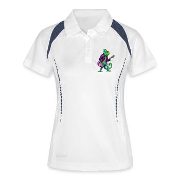 Caméléon en veste en cuir et guitare électrique néon - Polo respirant Femme - blanc/marine - Devant
