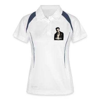 Man Ray Rebellenporträt in Leder - Frauen Polo atmungsaktiv - Weiß/Navy - Vorne