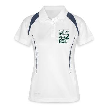 Akku Leer Kopf Frei Naturmotiv - Frauen Polo atmungsaktiv - Weiß/Navy - Vorne