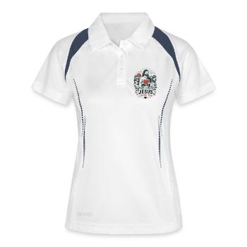 Jesus Loves You Peaceful Art - Frauen Polo atmungsaktiv - Weiß/Navy - Vorne