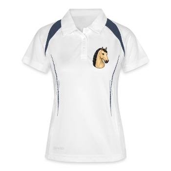 Portrait de cheval Lusitanien isabelle - Polo respirant Femme - blanc/marine - Devant