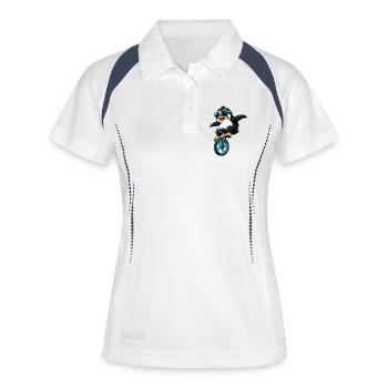 Cooler Pinguin auf Einrad Lustiges Comic - Frauen Polo atmungsaktiv - Weiß/Navy - Vorne