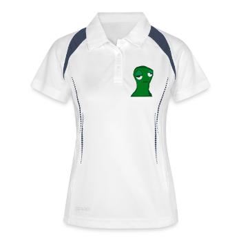 Müde grüne Figur – minimalistischer Cartoon,  Frus - Frauen Polo atmungsaktiv - Weiß/Navy - Vorne
