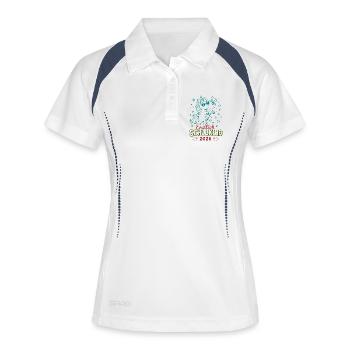 Endlich Schulkind 2026 Unicorn Feier - Frauen Polo atmungsaktiv - Weiß/Navy - Vorne