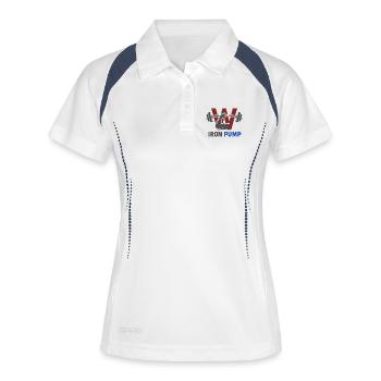 Iron Pump Krafttraining Emblem - Frauen Polo atmungsaktiv - Weiß/Navy - Vorne