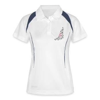 Notenschluessel und Noten, bunt - Frauen Polo atmungsaktiv - Weiß/Navy - Vorne