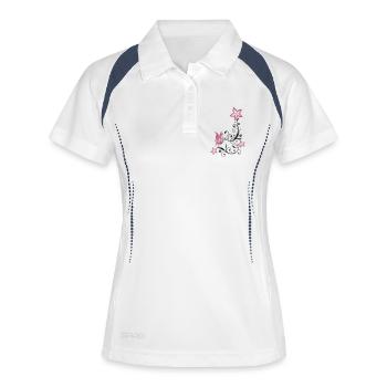Flowers with filigree floral ornament, butterfly - Women's Polo breathable - white/navy - Front