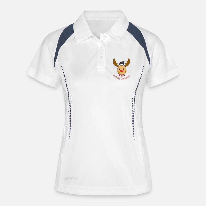 Conception de Noël mignon renne Rudolph - Polo respirant Femme - blanc/marine