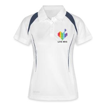 Pride Month LGBT - Liebe gewinnt - Frauen Polo atmungsaktiv - Weiß/Navy - Vorne
