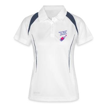 Kann Spuren von Wein enthalten | Lustige Sprüche - Frauen Polo atmungsaktiv - Weiß/Navy - Vorne