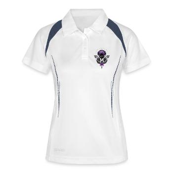 Distel mit Triquetra Herz und Distelfalter - Frauen Polo atmungsaktiv - Weiß/Navy - Vorne