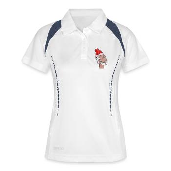 Der Weihnachtsmann schaut nach oben - Frauen Polo atmungsaktiv - Weiß/Navy - Vorne