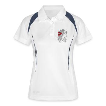 Frau mit Erdbeeren Erdbeermädchen - Frauen Polo atmungsaktiv - Weiß/Navy - Vorne